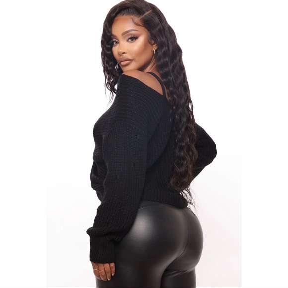 NWOT Fashion Nova Knot Front Cold Shoulder Sweater - Picture 3 of 6